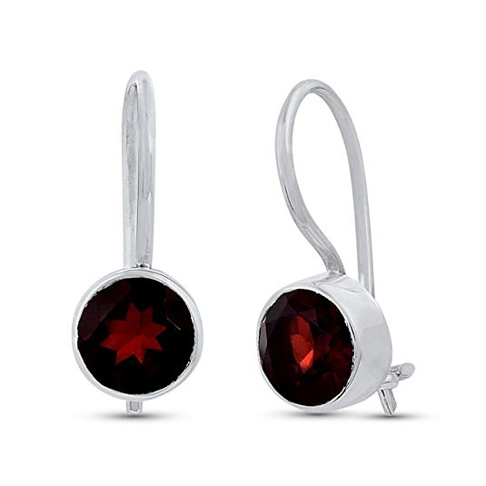 925 Sterling Silver Garnet Dangle Earrings